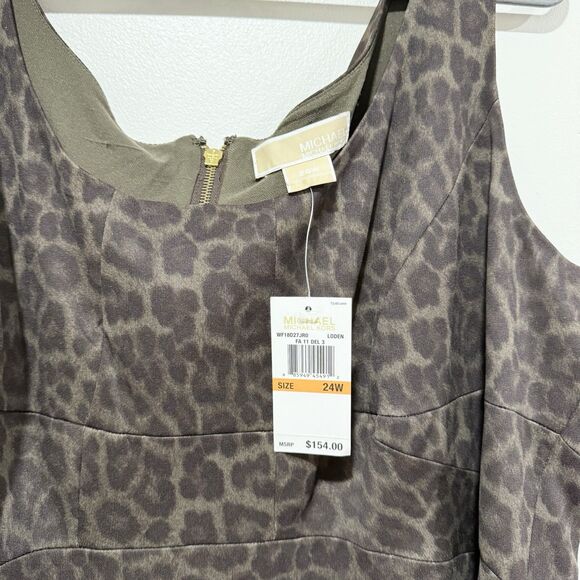 Michael Kors Leopard Print Sleeveless Back Zip Stretch Midi Dress Women Sz 24W - Picture 2 of 6